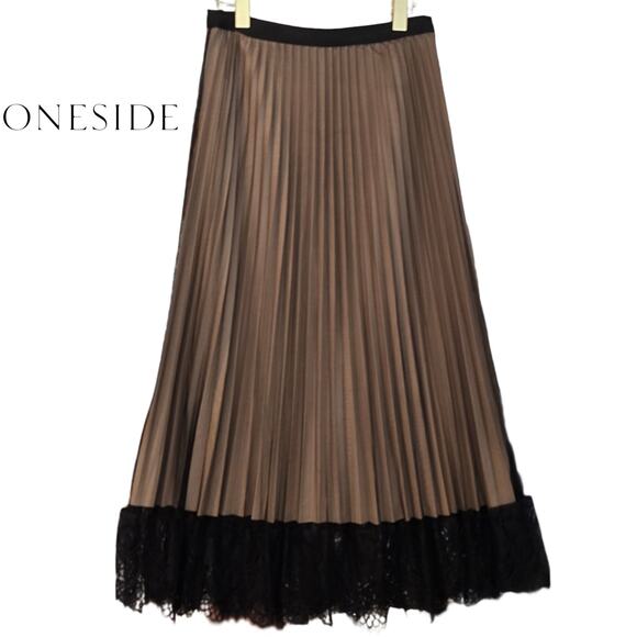 Womens Shein Tan Lace Pleated Dress Sz. Medium US 6 - Picture 1 of 7